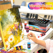 Caliart Acrylic Paint Set of 24 Colors with 12 Brushes | Craft Painting Kit for Artists Adults Beginners, Halloween Pumpkin Canvas Wood Rock Ceramic Fabric Art Supplies