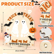 My First Halloween Sign Baby's First Halloween Wooden DIY Footprint Keepsake Kit Nursery Decor Baby Milestone Card Funny Trick or Treat Smell My Feet Photoshoot Prop Gifts for Baby Showers