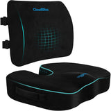 CloudBliss Ergonomic Seat Cushion & Lumbar Support Pillow Set, Black,Large | Back Pain, Sciatica Relief, Memory Foam Support, Adjustable Straps, Machine Washable Velvet, Perfect for Office, Car, Gaming