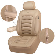 CAR PASS 3D Foam PU Leather Car Seat Covers, Universal Seat Covers Front 2 for Trucks SUV Sedan Automotive Seat Covers Armrest Airbag Compatible Waterproof Comfortable Faux Nappa Leather All Beige