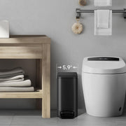 TIPGO Small Bathroom Trash Can with Lid Soft Close, 1.6 Gal, Matte Black | Step Pedal, 5.9'' Slim for Narrow Space, Stainless Steel, Anti-fingerprint, Removable Inner Bucket, Odor Seal