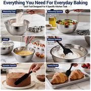 WEPSEN Mixing Bowls Set, 25PCS Stainless Steel Mixing Bowl with Lid Set, Large Nesting Bowls 7, 4.5, 3,2, 1.5QT, Measuring Cups and Spoons Baking Utensils Metal Bowl for Kitchen Prep