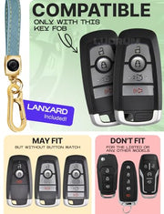 Lucrum Compatible with Ford Key Fob Cover & Keychain | Fits Bronco, Explorer, Edge, Escape, Expedition, Fusion, Mustang, 4 Buttons Keyfob Case (2017-2026) - White and Gold