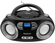 MEGATEK Portable CD Player Boombox with Bluetooth & FM Radio – Black | USB Playback, Clear Stereo Sound, AUX Input, Headphone Jack, CD-R/RW & MP3-CD Support, LCD Display, AC/Battery Powered