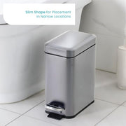 Home Zone Living 1.3 Gallon Stainless Steel Small Trash Can with a Lid | Stainless Steel with Soft-Close Lid for Offices, Bathrooms, Bedrooms and Dorms, Slim Rectangular Shape, Silver
