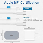 iPhone Charger Fast Charging, USB C Charger Block, 6FT/10FT Lightning Cable | For Apple iPhone 14/13/12/11 Series, 2-Pack 6FT/10FT Long USB C to Lightning Cables, AirPods with Lightning Charging Case