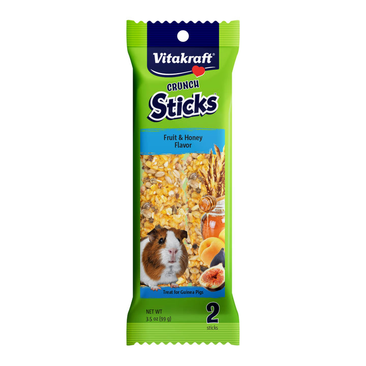 Vitakraft Crunch Sticks Guinea Pig Treat Fruit & Honey Flavor - 2 Sticks | Real Dried Fruit, Sweet Honey Coating, Natural Wood Center, Encourages Foraging Chewing, 2 Count Pack