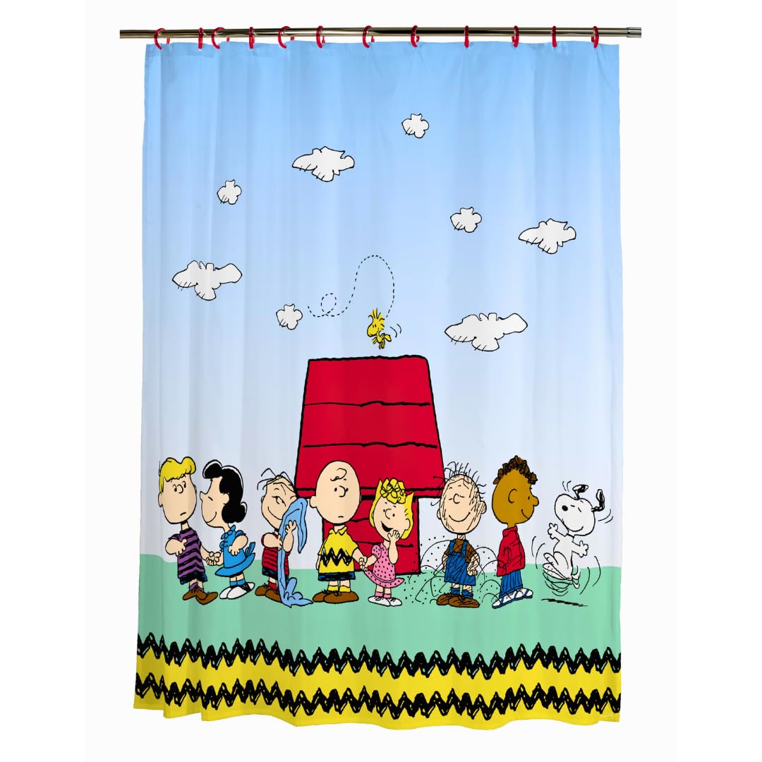 Peanuts 13-Piece Shower Curtain Set, 72 x 72 Inch Fabric Curtain with Hooks, Bathroom Decor, Machine Washable, (100% Officially Licensed Product) by Franco Collectibles