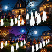 Solar Halloween Ghost Pathway Lights - 6Pack Waterproof Ghost Lights with 8 Modes for Outdoor Yard Porch Garden Lawn Halloween Pathway Decor, White