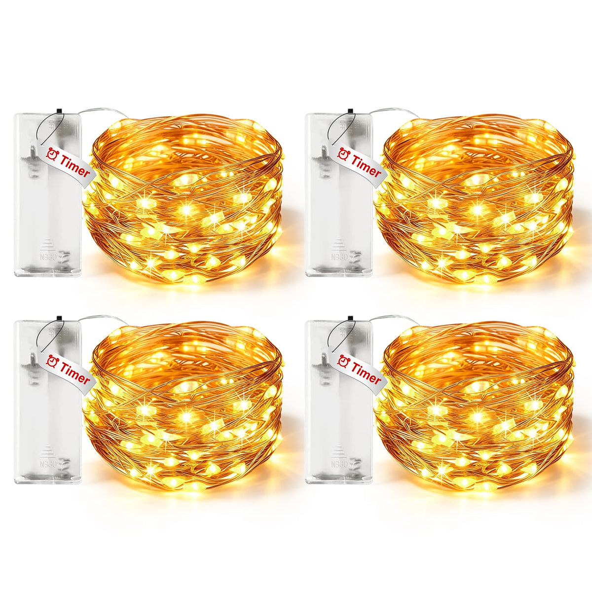 litogo 4 Pack Fairy Lights Battery Operated with Timer, 10FT String Lights | 30 LED Mini Fairy Light, Waterproof Soft Wire Lights for Indoor Home Bedroom Wedding Christmas Decorations, Warm White