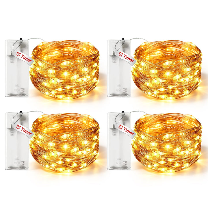 litogo 4 Pack Fairy Lights Battery Operated with Timer, 10FT String Lights | 30 LED Mini Fairy Light, Waterproof Soft Wire Lights for Indoor Home Bedroom Wedding Christmas Decorations, Warm White