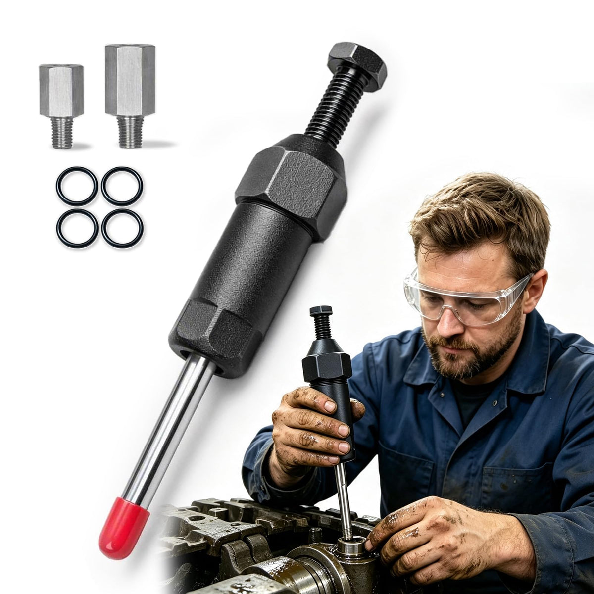 Heavy Duty Grease Fitting Cleaner Tool,8700 PSI, Compatible with M6/M8/M10 | All-Metal Non-Slip Design for Tractors, Trucks, Excavators & Farm Machinery; Helps Clear Hardened Grease & Frozen Bearings