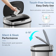 DUMOS Automatic Trash Can, 13 Gallon Touchless Sensor Garbage Can | Electric Touchless Trash Bin with Removable Lid, Fingerprint-Proof Stainless Steel, Long-Lasting Battery, 50L Large Capacity