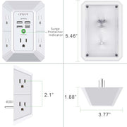 Wall Charger, Surge Protector, QINLIANF 5 Outlet Extender with 4 USB Ports | 1680 Joules, 3-Sided Power Strip, Multi Plug Wall Outlet Adapter Spaced for Home Travel Office, White