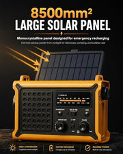 Emergency Radio with Hand Crank & Solar, NOAA Weather Band, AM/FM, 12000mAh | 8500mm² Solar Panel, Clear AM/FM Reception, 5W Flashlight & Reading Light, 120dB SOS, Phone Charging for Hurricanes & Outages