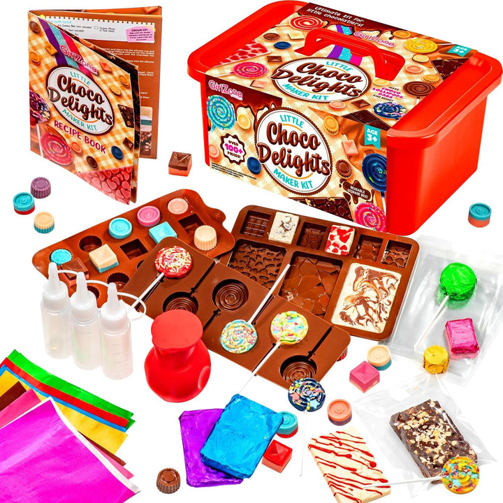 GirlZone Little Choco Delights Maker Kit, Chocolate Making Kit for Kids, Over 100 Pieces with Candy Bar Molds, Lolly Sticks & Wrappers, Toys for Playdates, Creative Activities & Gifting from Aged 8+