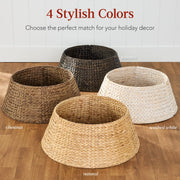 Best Choice Products 36in Christmas Tree Collar, Woven Hyacinth 3-Piece Holiday Rattan Tree Skirt Accessory for Home w/Cord Cut-Out - Chestnut