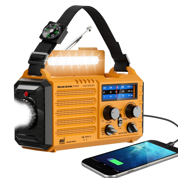 Eoxsmile Emergency Radio with NOAA Weather Alert, Solar Hand Crank Portable | AM/FM Shortwave, 5000mAh Rechargeable Battery Powered, USB Charger, Flashlight, SOS Alarm for Home Outdoor Survival Outages