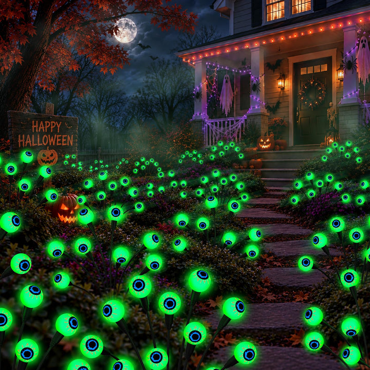 Cnuoky Halloween Decorations Outdoor, 6Pack 48 LEDs Solar Eyeball Lights | Swaying Halloween Lights, IP65 Waterproof Solar Path Lights for Garden, Patio, Yard, Walkway and Outdoor Party Decor(Green)