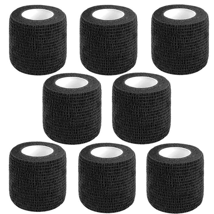 Self Adhesive Bandage Wrap,2" Black Cohesive Bandages Vet Wrap Sports Tape | 8 Pack Elastic Breathable Athletic Wrap Bulk for First Aid Supplies, Wrist Sprains Protection
