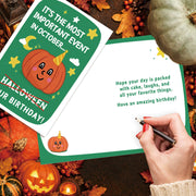 LiuuLi Halloween Birthday Card Gift for Her Him Women Men with Envelope | Halloween Themed Birthday Card with Spooky Pumpkin Design, Message Inside, Envelope Included, Perfect for October Birthday