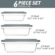 M MCIRCO 6 Piece Extra Deep Glass Baking Dish with Lids, BPA free | Rectangular Glass Bakeware Set, Baking Pans for Lasagna, Casserole Dishes, Microwave, Oven, Freezer, Dishwasher