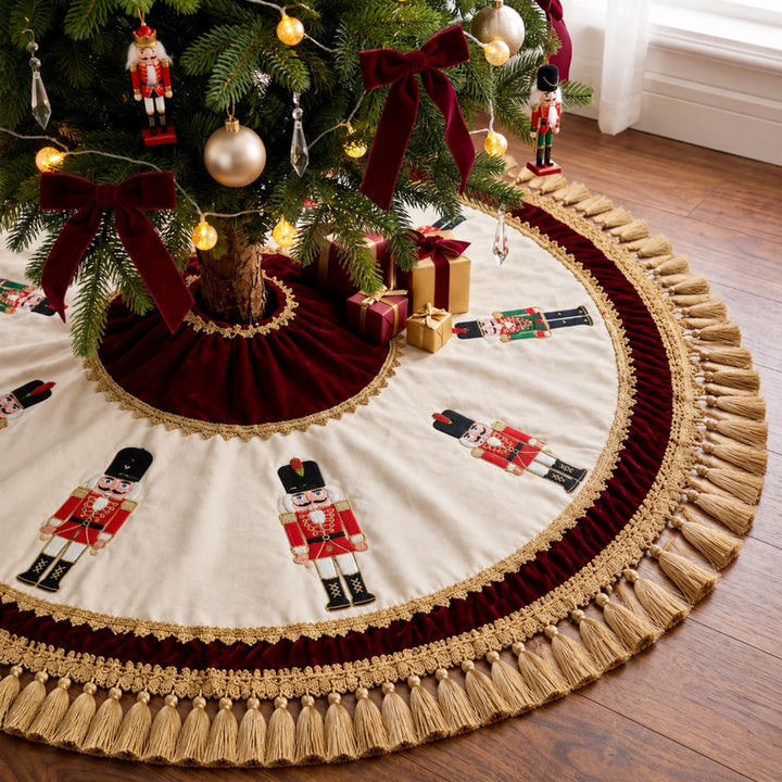Roowest 48 Inch Classic Christmas Tree Skirt Velvet, Round | Gold Tassel, Exquisite, Luxurious, Vintage Retro Old Money Style, Christmas Party Decorations, Holiday Gift, Base Cover