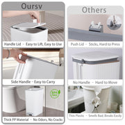 Small Bathroom Trash Can with Lid, 2.1 Gallon Slim Step Trash Can, White | Mini Garbage Can with Handle for Bedroom, Office, Dorm, Narrow Plastic Wastebasket with Soft Close Pedal for Small Spaces