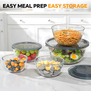 Glass Mixing Bowls with Lids Set of 5(4.78QT,2.2QT,1.7QT,1.1QT,0.85QT),Thick Glass Nesting Bowls for Kitchen Baking,Cooking Prep,Storage,Serving,Large Salad Bowls,Dishwasher Microwave Freezer Safe
