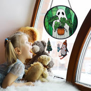 TNUW Halloween Ghost Plant Stained Glass Window Hanging, Ghost Halloween Sun Catchers Indoor Window Glass Round Wall Art Decor, Gifts for Plant Lovers Wall Hanging Decorations, 7.9＂x7.9＂