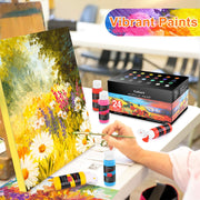 Caliart Acrylic Paint Set of 24 Colors with 12 Brushes | Craft Painting Kit for Artists Adults Beginners, Halloween Pumpkin Canvas Wood Rock Ceramic Fabric Art Supplies