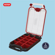 Keter Stack N' Roll 2 Pack Half Organizer Storage Box | Adjustable Dividers, Transparent Lid, IP54 Water Resistant Parts Organizer, Modular Tool Storage System