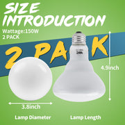 LUCKY HERP Heat Lamp Bulbs - 150W Reptile Heat Lamp 2 Pack, Daylight Basking Heat Lamp Bulbs for Reptile, UVA Heat Light Bulb for Reptiles, Amphibians, Bearded Dragons, Lizards, Turtles, Chickens