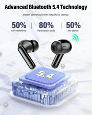 Wireless Earbuds, Bluetooth 5.4 Headphones Bass Stereo/Clear Calls, Black | Ear Buds with Noise Cancelling Mic LED Display in Ear Earphones IP7 Waterproof 36H Bluetooth Earbuds for Phones/Sport/Laptop