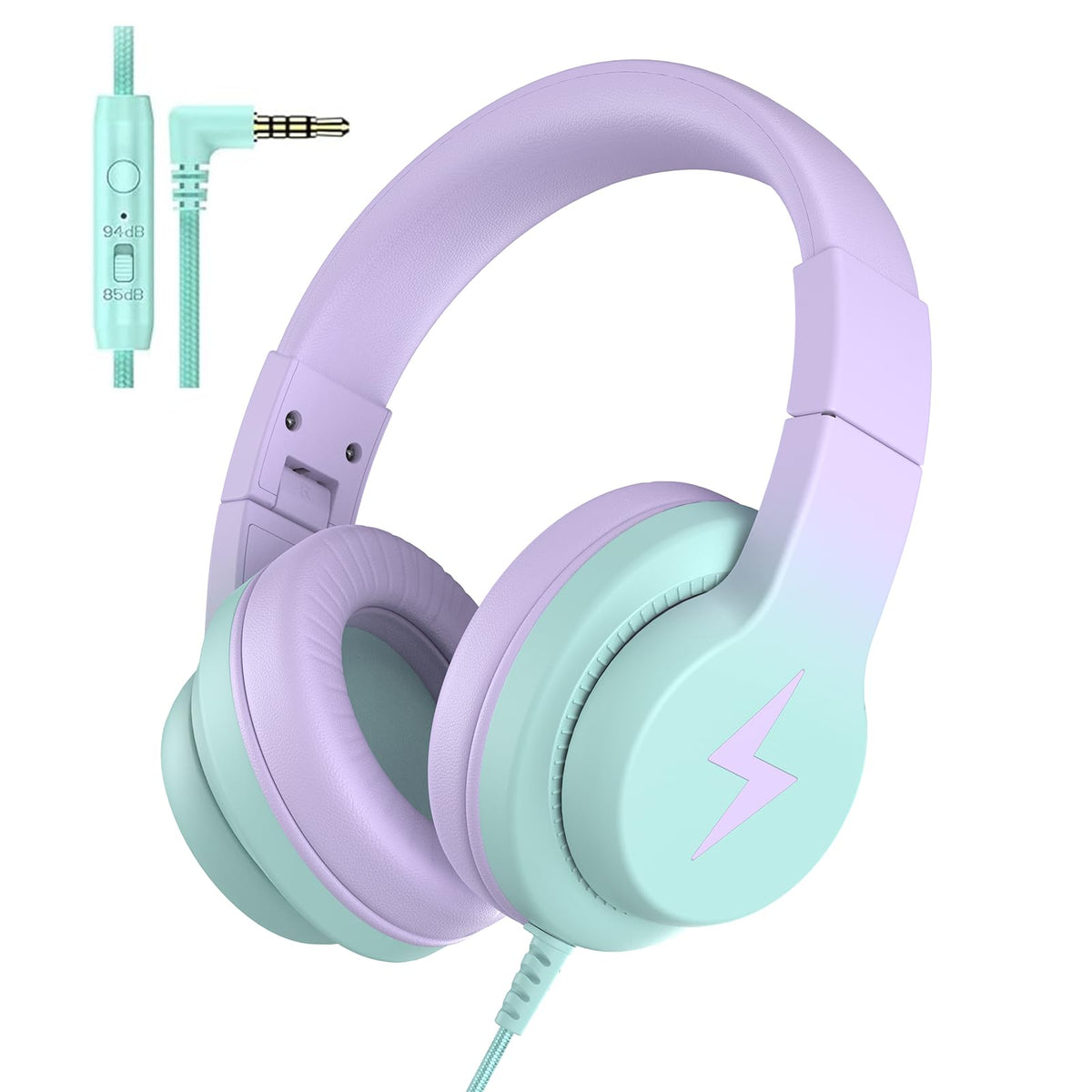 Candy Bila Wired Kids Headphones for School, Over-Ear for Boys Girls | Volume Limiter 85/94dB, HD Stereo Sound, Microphone and Wired Control,Foldable Design, Gradient Purple