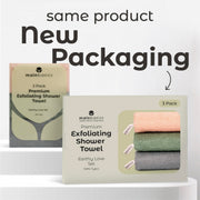 MainBasics Japanese Deep Exfoliating Shower Towel, 3 Pack, Earthy Love | Japanese Nylon, Body Washcloth, Textured for Effective Exfoliation, Quick-Dry, Durable, Helps Reveal Smoother Skin