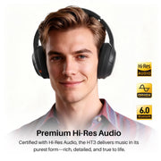 TOZO HT3 Hybrid Noise Cancelling Wireless Headphones, 90H Over Ear Headset | Hi Res Audio, AI Voice Assistant, Dual Device Connection, 32 Custom EQs, Built In 5 Mics, ANC, Foldable, Bluetooth 6.0 Black