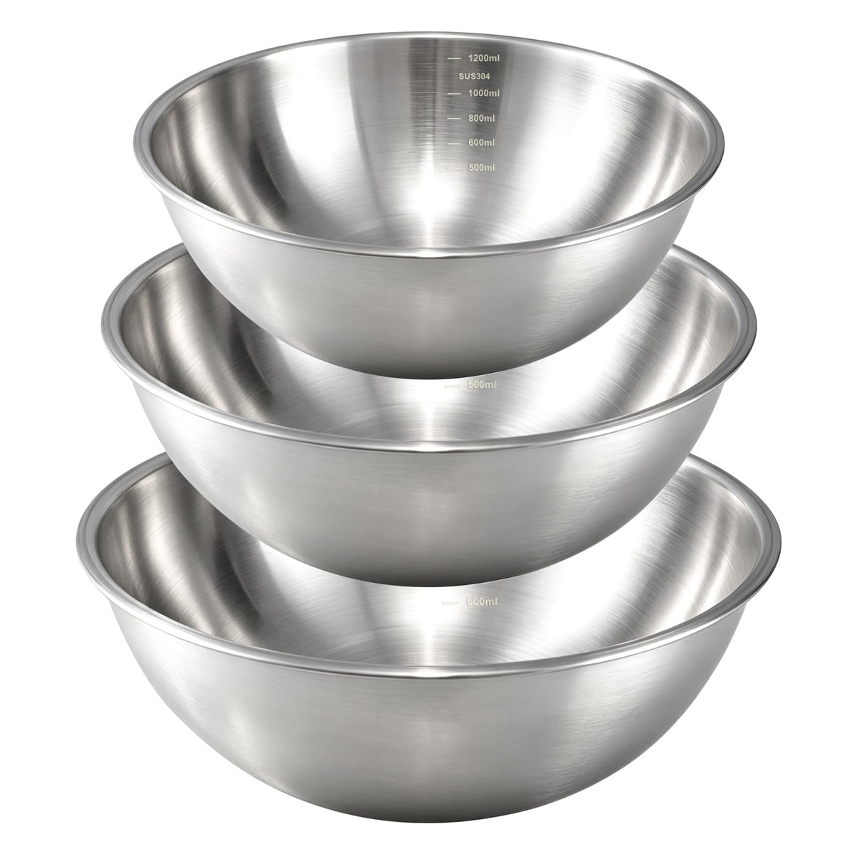 Gronivex Stainless Steel Mixing Bowls Set, 3-Piece (1.5, 2.2 & 3.4 Qt) | Food-Grade Metal, Dishwasher safe，Stackable Nesting & Space-Saving – For Kitchen Baking, Salads, Meal Prep, RV & Camping