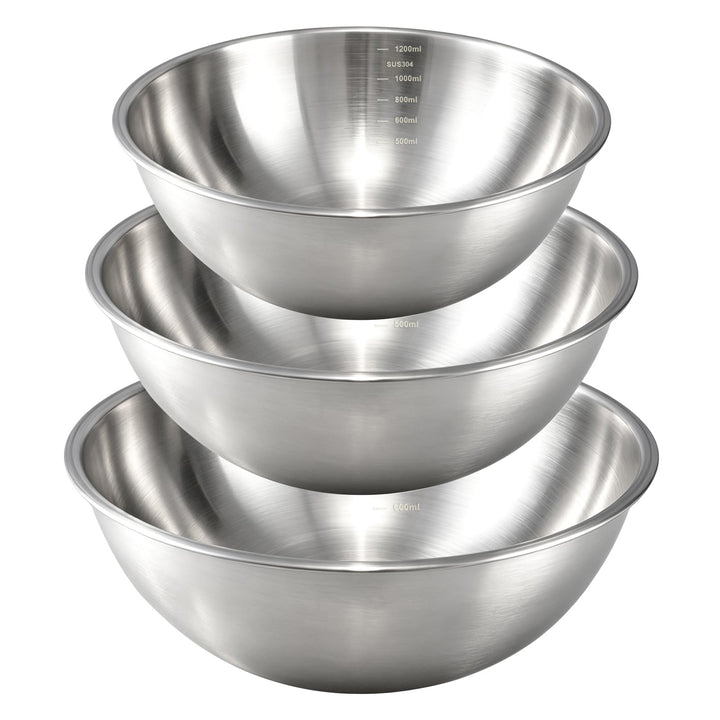 Gronivex Stainless Steel Mixing Bowls Set, 3-Piece (1.5, 2.2 & 3.4 Qt) | Food-Grade Metal, Dishwasher safe，Stackable Nesting & Space-Saving – For Kitchen Baking, Salads, Meal Prep, RV & Camping