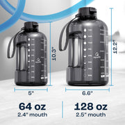 AQUAFIT 1 Gallon Water Bottle with Time Marker | BPA Free 128 oz Water Bottle with Straw and Chug Lids - Leakproof Gym Water Bottle with Carry Handle (Gray)