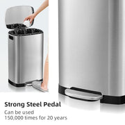 KdbK Kitchen Trash Can with Lid, 13 Gal Stainless Steel Pedal Garbage Can | 50L Fingerprint Pedal Trash Can with Removable Inner Bucket and Lid Soft Close, Rubbish Bin for Home Office, Silver
