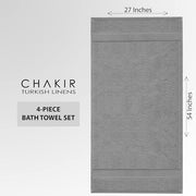 Chakir Turkish Linens 100% Cotton 4-Pack Bath Towels 27x54, Gray | Premium Cotton Turkish Bath Towels, Set Of 4 At 27x54, Oeko-Tex Certified, Soft Plush And Absorbent