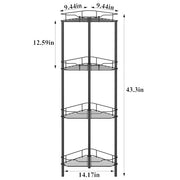 HuggieGems 4 Tier Floor Standing Corner Shower Caddy Organizer Shelf with Hooks, Bathroom Shelves Stand Rack, Black