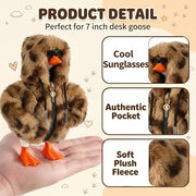 7inch Desk Goose Outfits, Mini Desktop Goose Clothes with Sunglasses & Necklaces, Brown Leopard Plush Hoodie Set Accessories for Magnetic Goose Statue (Brown Leopard)