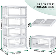 Kmiectse Clear Storage Bins with Lids - 4 Tier 23qt Plastic Stackable Bins | Closet Organizers Box for Bedroom, Living Room, 23 QT Folding Box with Magnetic door