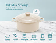 Kook Mini Cocotte, Lids, Handles, Dutch Oven, Set of 4, 12 oz, Ivory | Individual Baking Ramekins, Microwave Dishwasher Safe Stoneware, Small, Bread, Sourdough, Souffle, Casserole