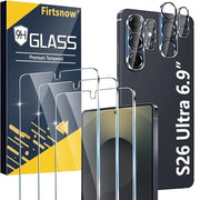 firtstnow 3 Pack for Samsung Galaxy S26 Ultra Screen Protector Tempered Glass + 3 Pack Camera Lens Protector, Military Grade Shatterproof, 9H Hardness, Fingerprint Unlock,Case Friendly 6.9 Inch