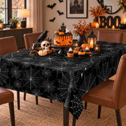 HAMDKS 4 Pack Halloween Tablecloth, Spider Web Table Cloth | 108" x 54" Rectangular Table Cover, Black Plastic Disposable Tablecloth for Halloween Decor Party Supplies