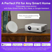 Aurzen Roku TV D1R Smart Portable Outdoor Projector with WiFi and Bluetooth | Roku TV Built-in, All Top Apps, 1080P FHD, DoIby Audio, Auto Focus & Keystone, Zoom, Mini Projector for Home & Outdoor Movies
