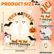My First Halloween Sign Baby's First Halloween Wooden DIY Footprint Keepsake Kit Nursery Decor Baby Milestone Card Funny Trick or Treat Smell My Feet Photoshoot Prop Gifts for Baby Showers